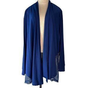 Full Beauty Sport Women’s Blue Eyelet Hem Cardigan Athleisure Stretch Modern